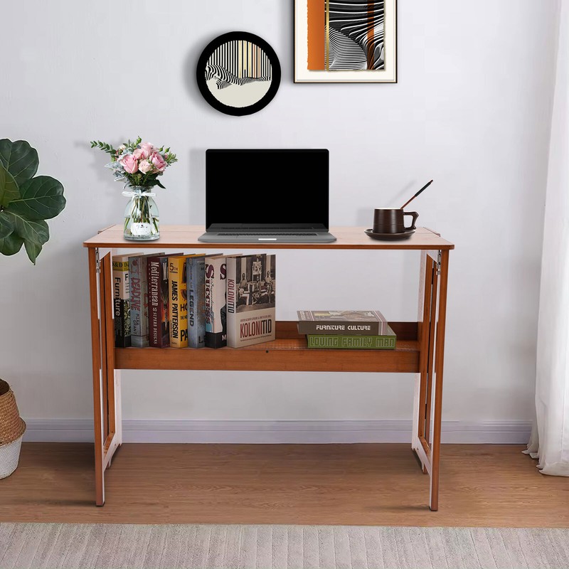 Foldable Bamboo Desk – Space-Saving Home Office Writing Workstation gallery
