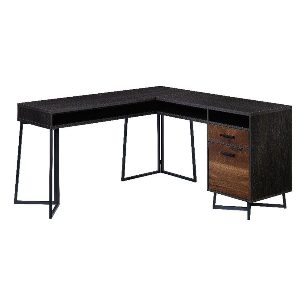 Pemberly Row Contemporary Engineered Wood and Metal L-Desk in Brew Oak gallery