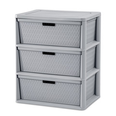 Wide 3 Drawer Tower, Plastic Storage Organizer with Removable Decorative Bins, E
