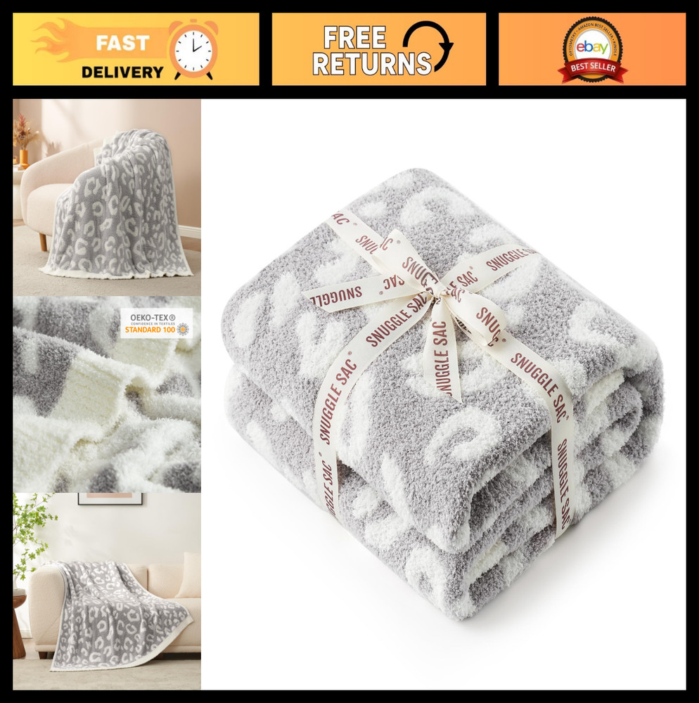 Cozy Reversible Leopard Throw Blanket 50x70" - Ultra Soft Oversized Couch Sofa G