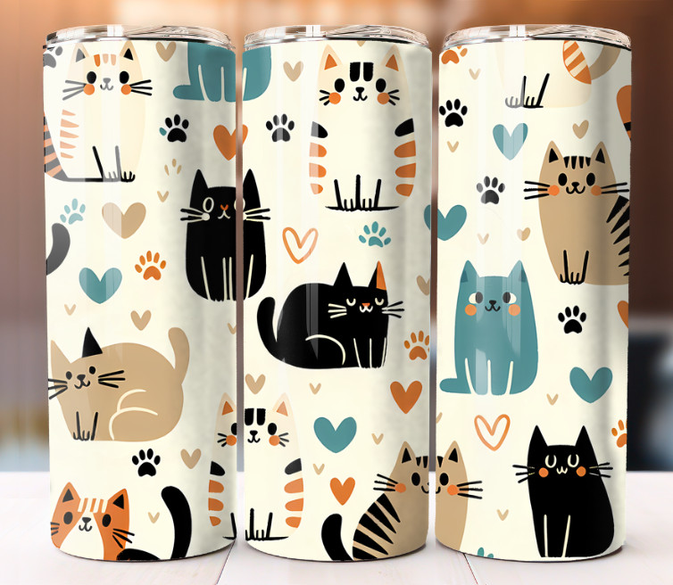 Cat Patterned 20oz Double Wall Stainless Steel Tumbler Cup Mug Flask