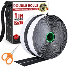 1 Inch x 27Ft Hook and Loop Strips with Adhesive, Double 1 In x 27Ft, Black