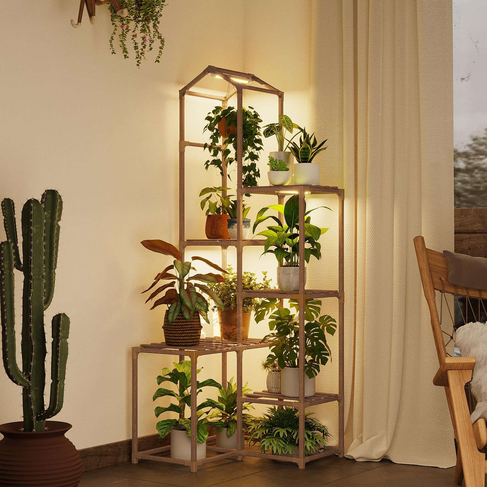 Tall Corner Plant Stands with Grow Lights Indoor Outdoor Plant Shelves for Mu... gallery