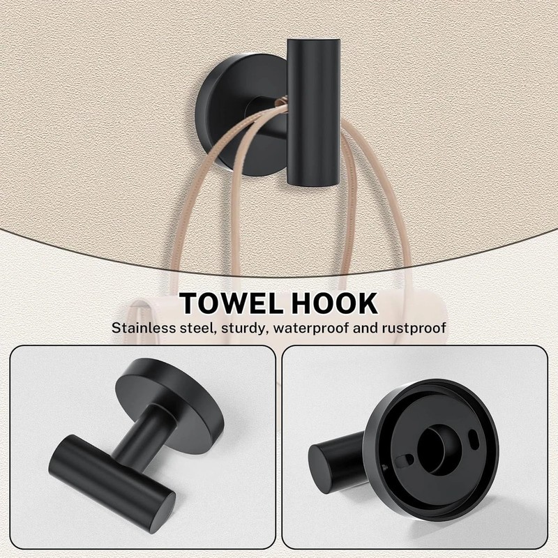 5 Pcs Black Bathroom Hardware Set Stainless Steel Towel Bar Towel Racks Hooks gallery