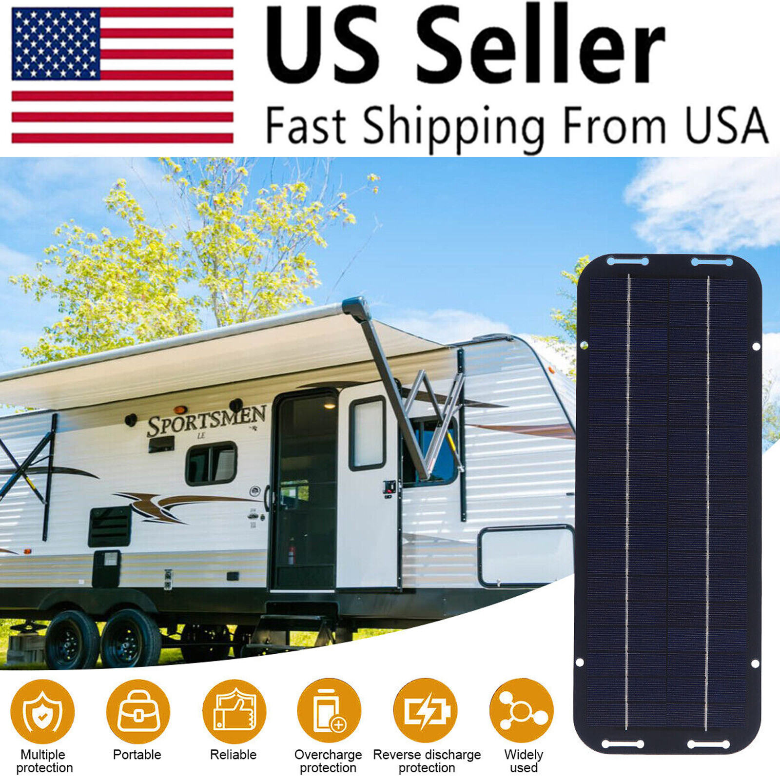 30W 12V Solar Panel Trickle Charge Battery Charger Kit Marine RV Car Outdoor USA gallery