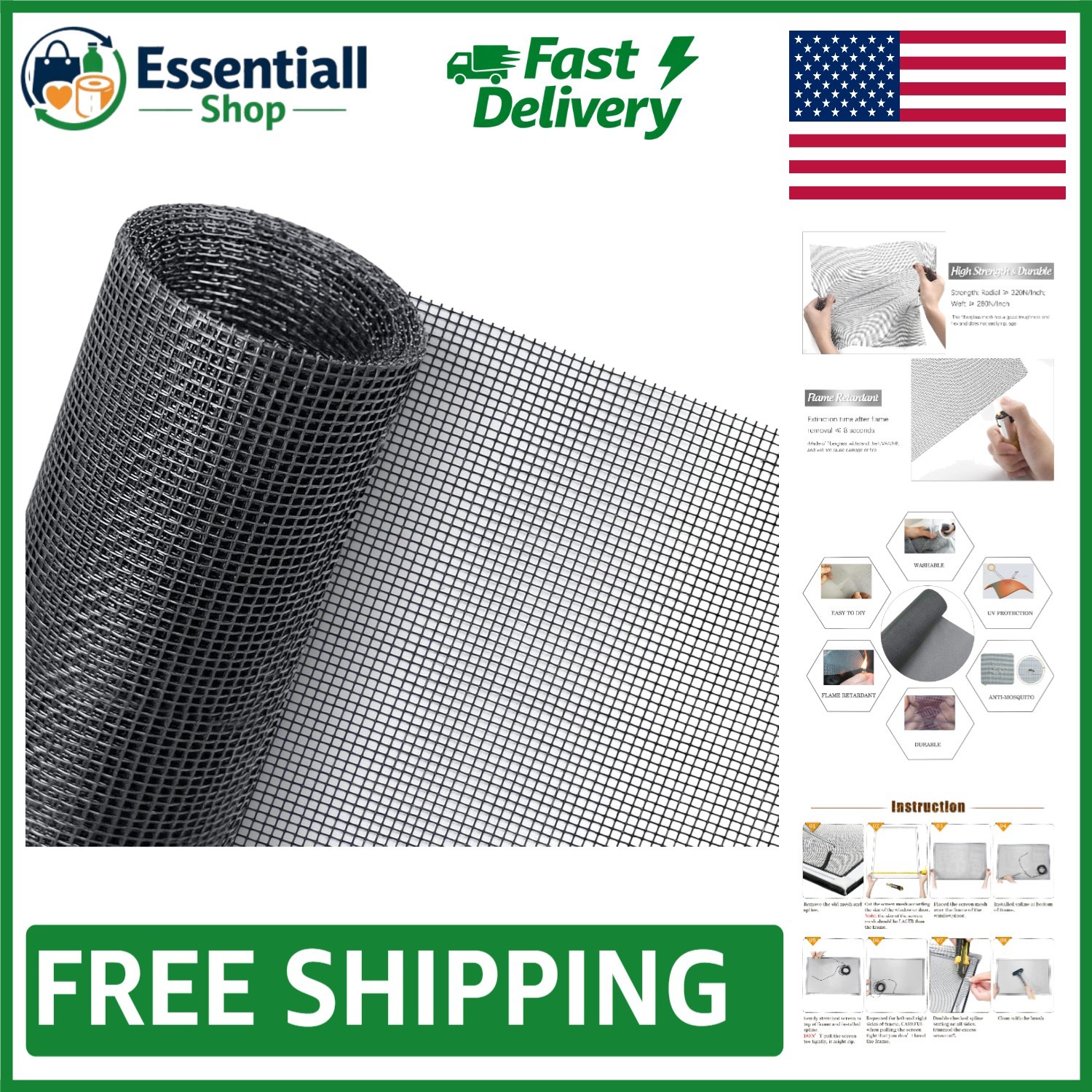 Multi-Purpose 48" x 106" Gray Fiberglass Screen Mesh for Windows & Doors gallery