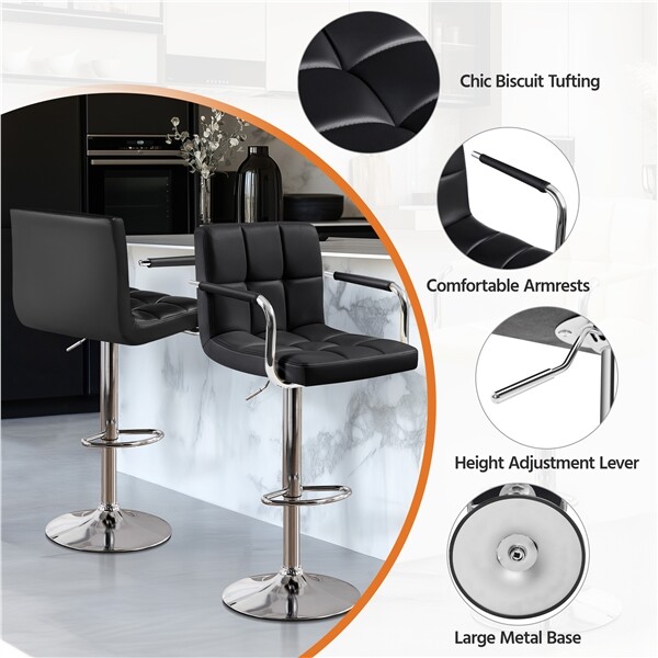 Barstools Set of 2, Height Adjustable PU Leather Bar Chairs with Armrest gallery