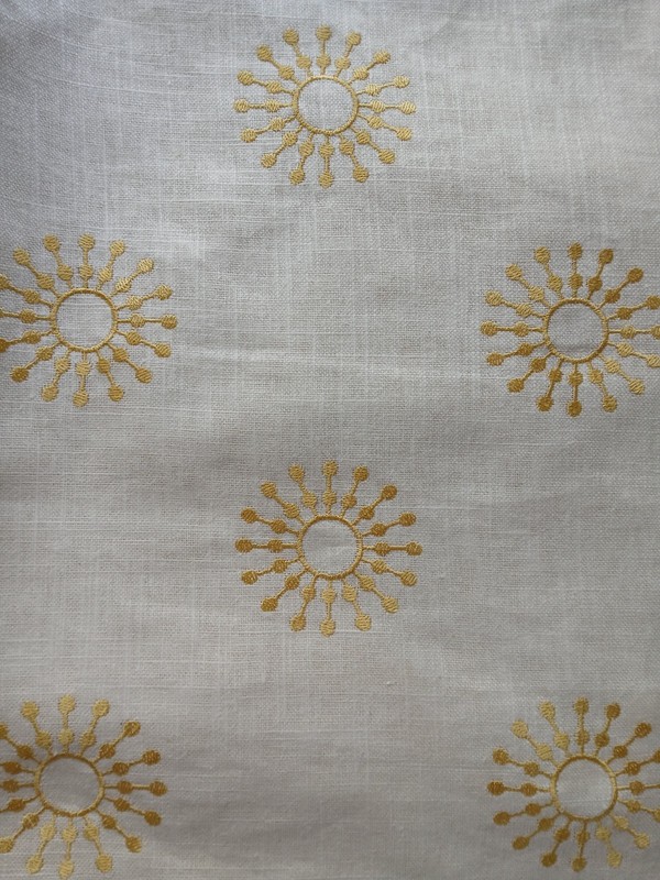 CUSTOM SMITH & NOBLE DRAPES~OFF WHITE W/ EMBROIDERED Gold Sunburst ~81”LONG gallery