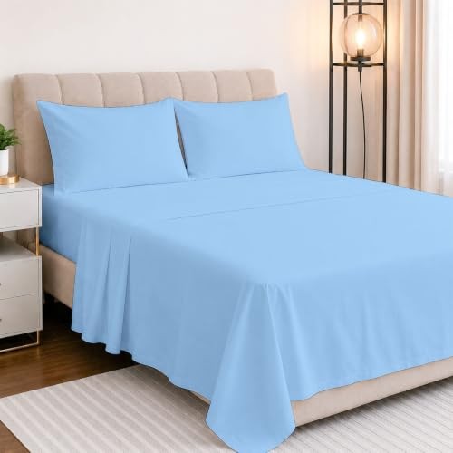 4 Piece Extra Deep Pocket Sheet Set, 100% Egyptian Queen Light Blue Solid gallery
