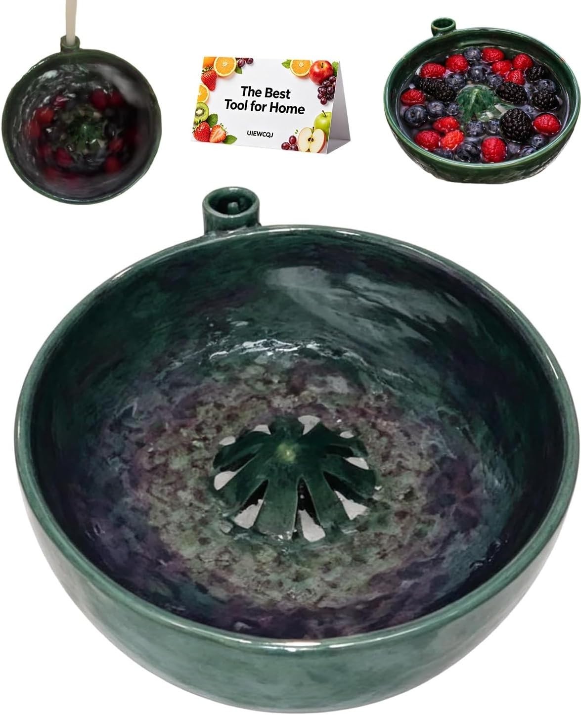 Self Spinning Ceramic Fruit Washing Bowl with Drain Basket gallery