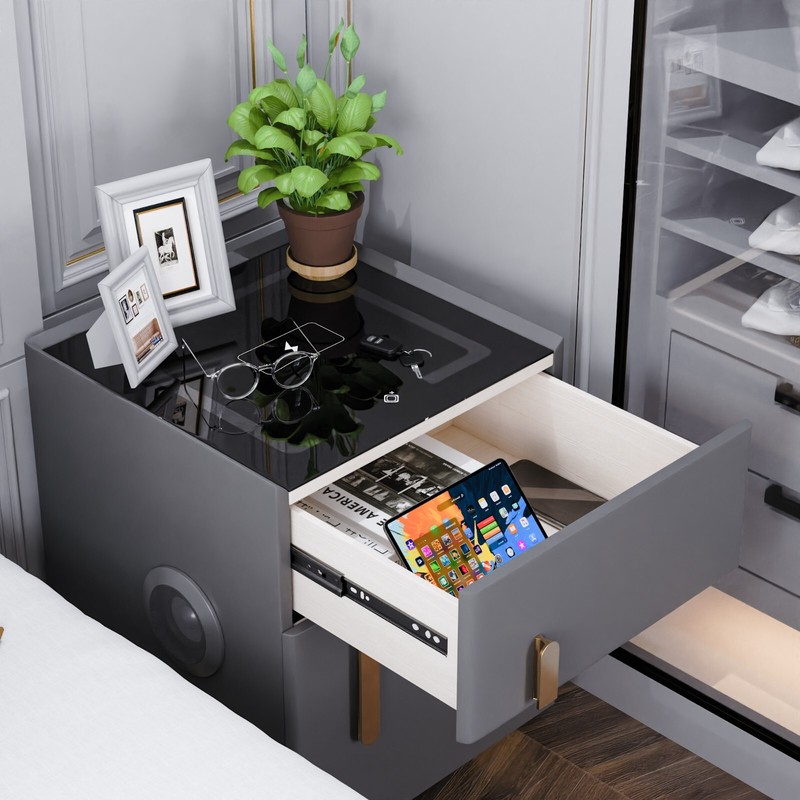 Double Drawer Smart Bedside Table with Safe (Dark Gray) gallery