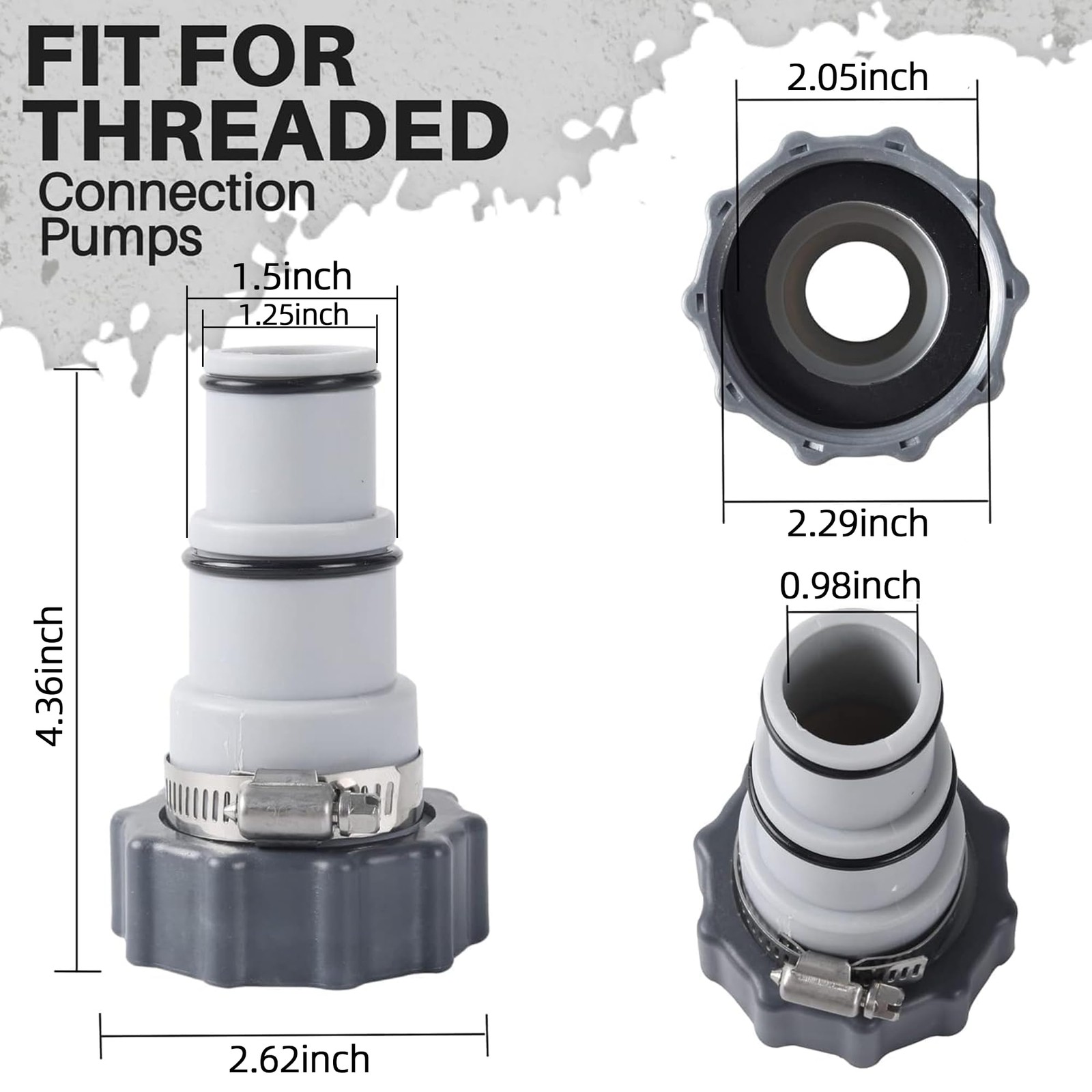 TonGass (2-Pack) Replacement Threaded to Clamp Style Hose Adapter 25007, Gray gallery