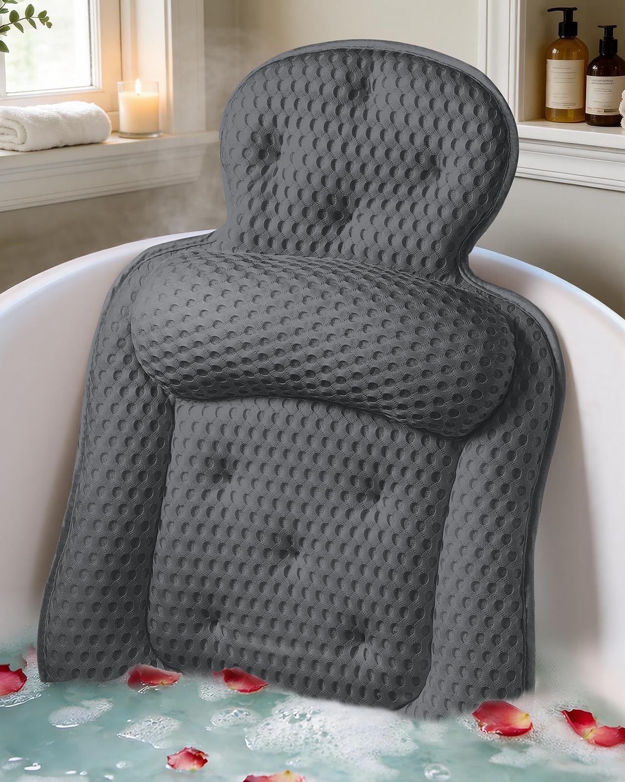 Bath Pillows for Tub, Skin Friendly Bathtub Cushion for Head and Neck with So... gallery