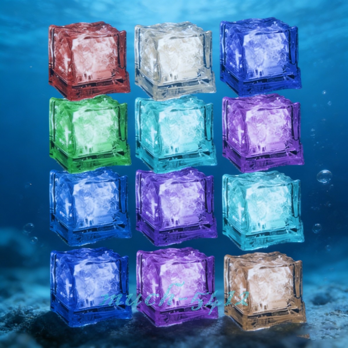 12pcs LED Glowing Ice Cubes Liquid Activated Waterproof Reusable Light-Up Blocks gallery