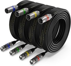 XLR Cable 15FT 4 Pack Premium Balanced 3-Pin Male to Female Mic Cord Black