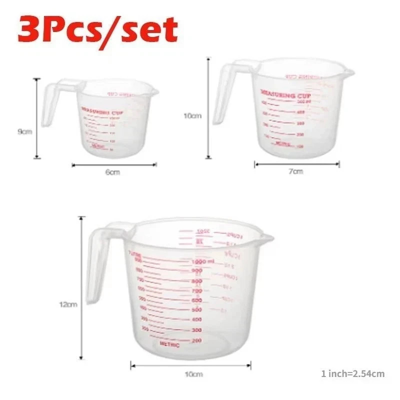 3Pcs Measuring Cups Set 250/500/1000ml Plastic Liquid Measuring Beaker Baking gallery