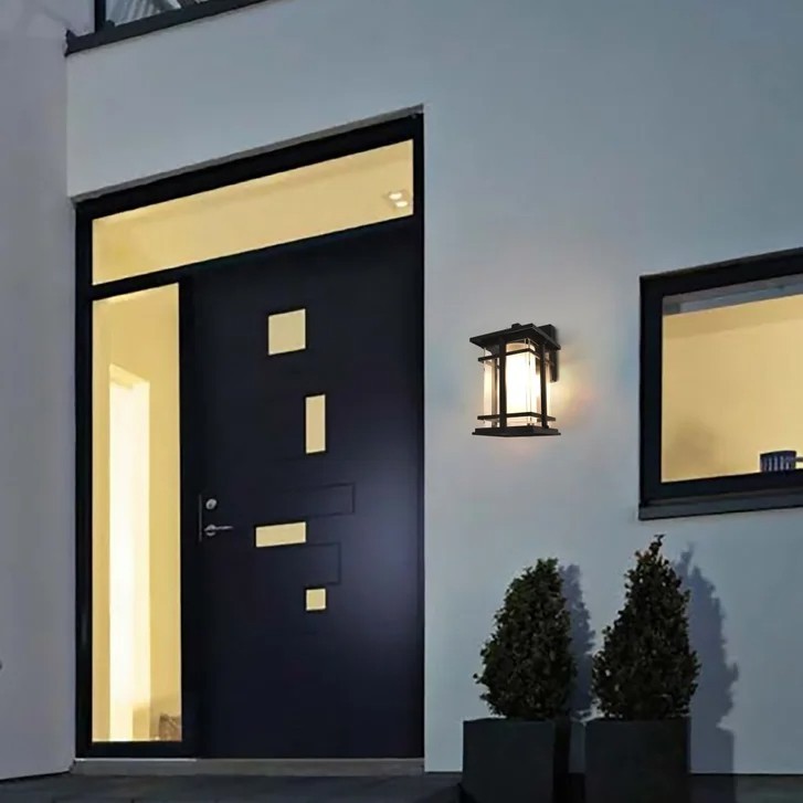 Lutec Craftsman Style LED Wall Lantern, Matt Black Aluminum with Glass Panels gallery