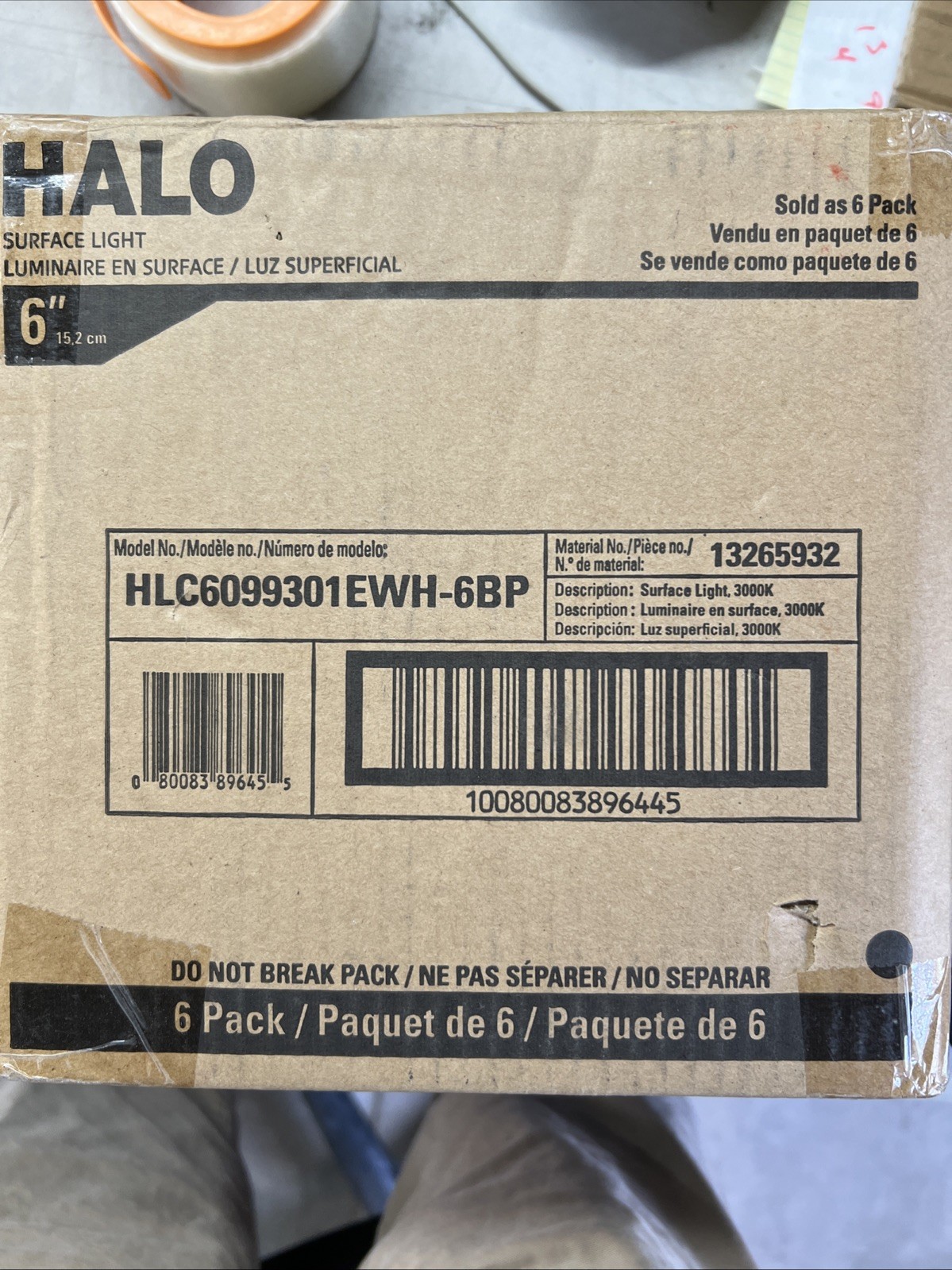 HALO 6” 3000K Surface Light LED Recessed Light Trim (6-Pack) HLC6099301EWH-6BP gallery