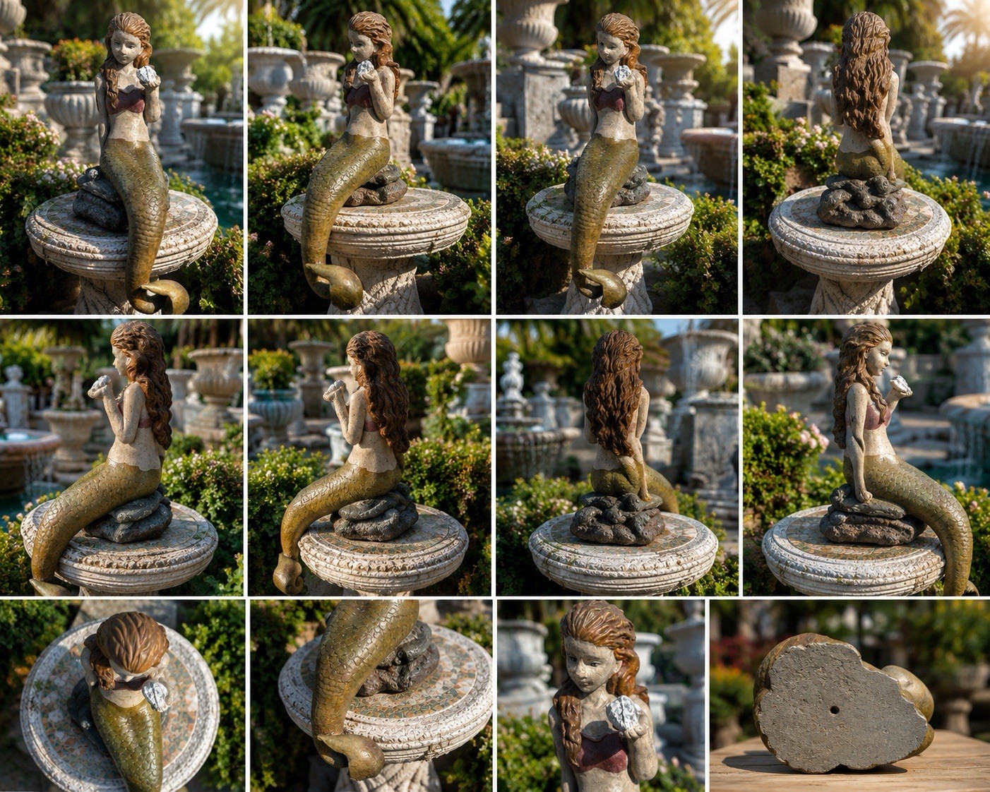 Resin Mermaid Garden Statue, Gold Tail, Fantasy Theme, Brown Green Accents gallery