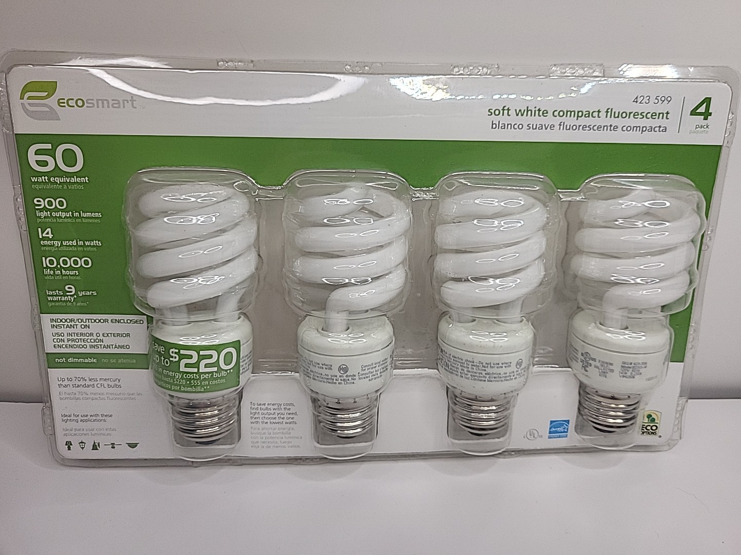 EcoSmart Light Bulbs Soft White Compact Fluorescent 60W Equivalent Spiral 4 Pack gallery