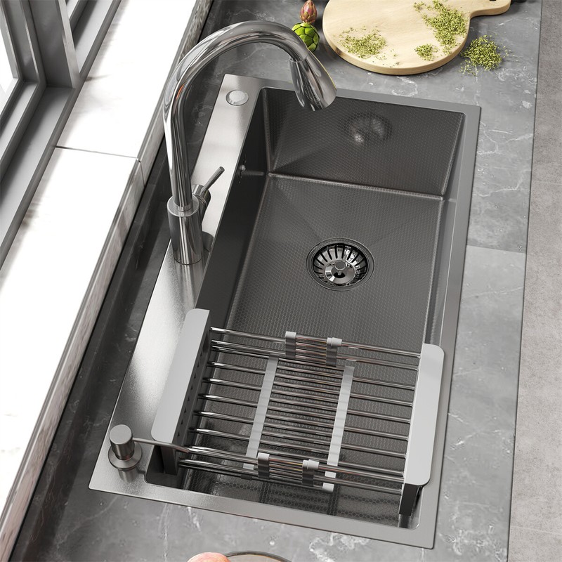 Silver Kitchen Sink Stainless Steel Drop In Sinks Topmount 28"30"32" Single Bowl gallery
