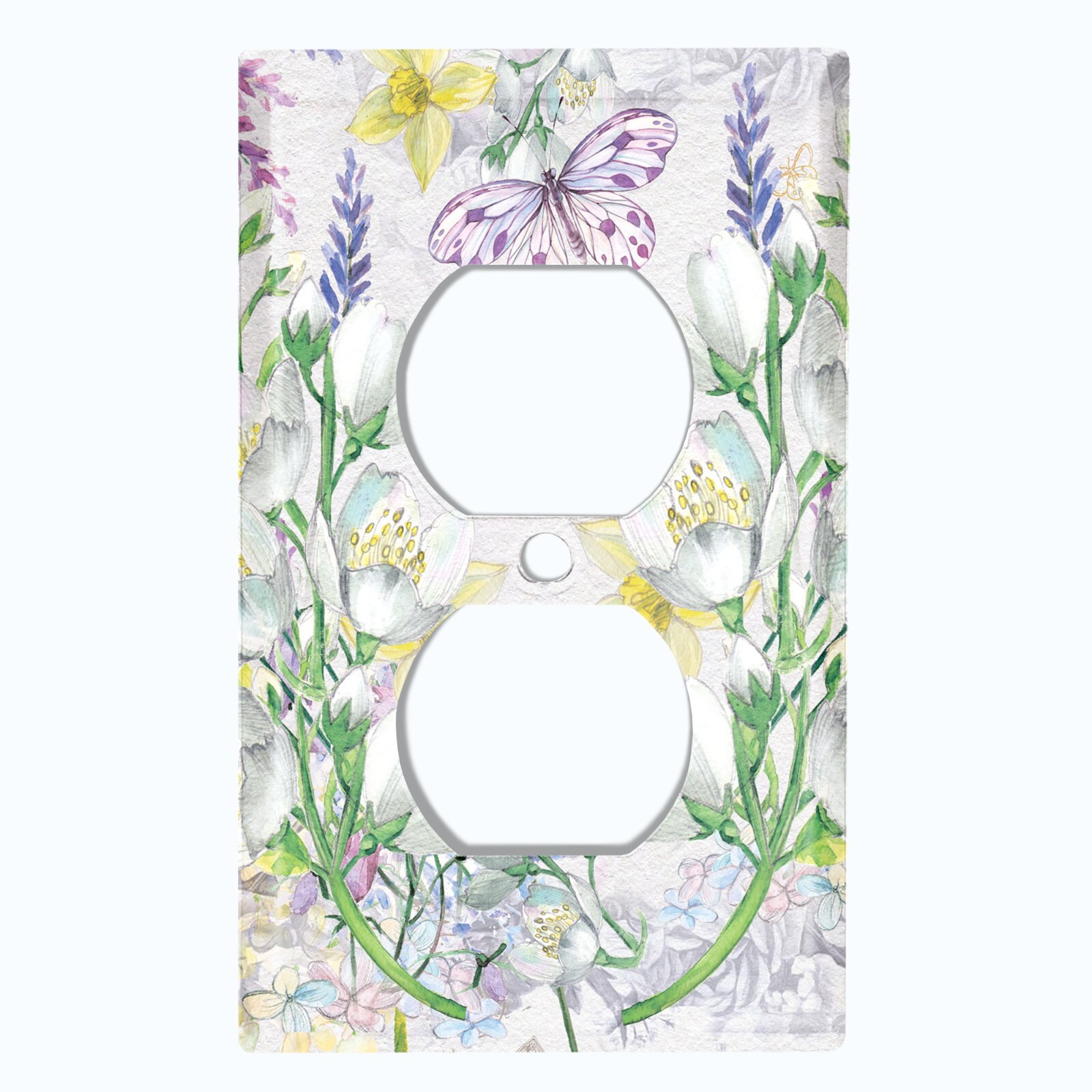 Metal Light Switch Cover Wall Plate Lilac Butterfly Floral Garden White FLW118 gallery