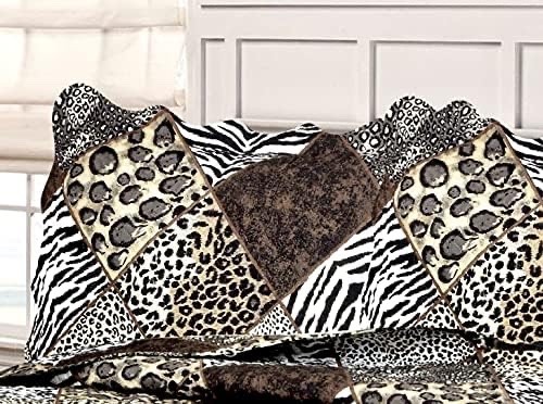 Safari Cheetah & Leopard Patchwork Animal Print Scalloped 3pc Quilt Set gallery