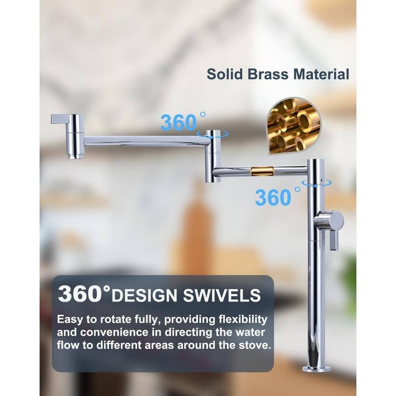 Solid Brass Deck Mount Pot Filler Faucet, Pot Filler with Stretchable Double Joi gallery