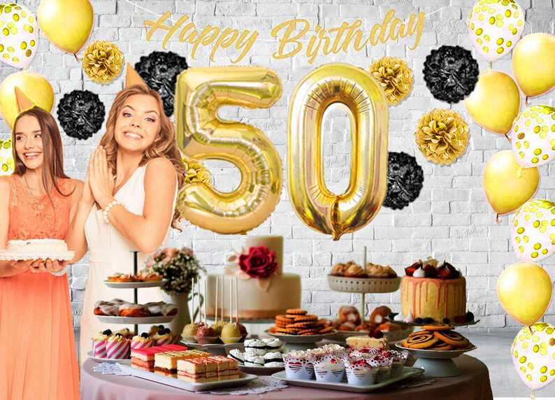 Gold & Black 50th Birthday Decorations - 40" Number Balloons & More -Boy or Girl gallery
