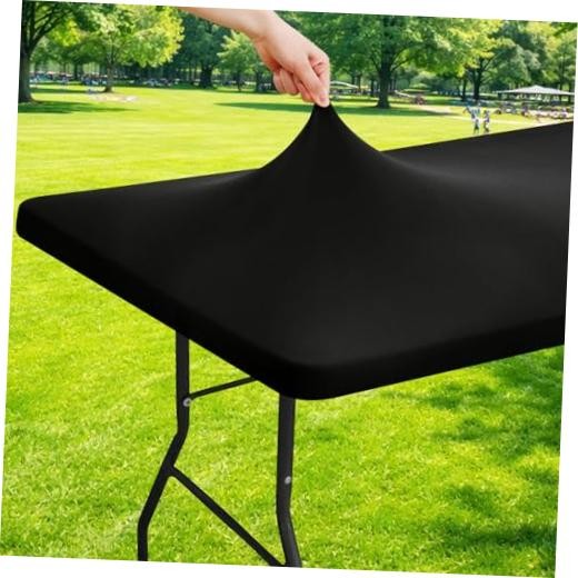 Spandex 6 Foot Rectangle Table Cloth, Elastic 72" x 30" (Rectangular) Black gallery