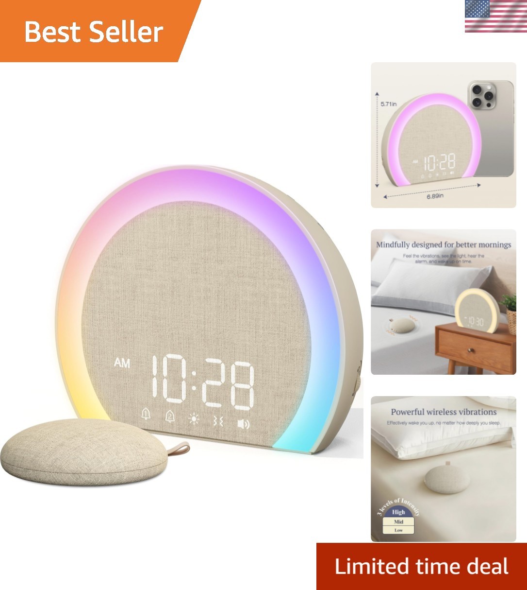 Extra Loud Alarm Clock with Wireless Bed Shaker, Vibrating Dual Alarm with Li... gallery