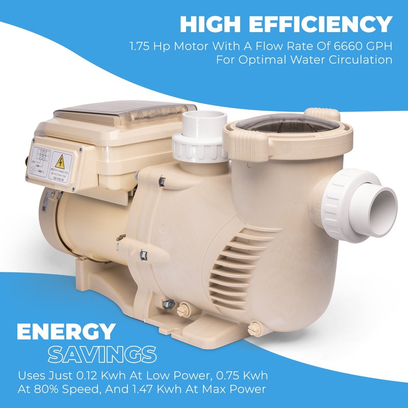 XtremepowerUS 1.75HP Variable 2-Speed Pool Pump Inground 230V Timer 2" Fitting gallery