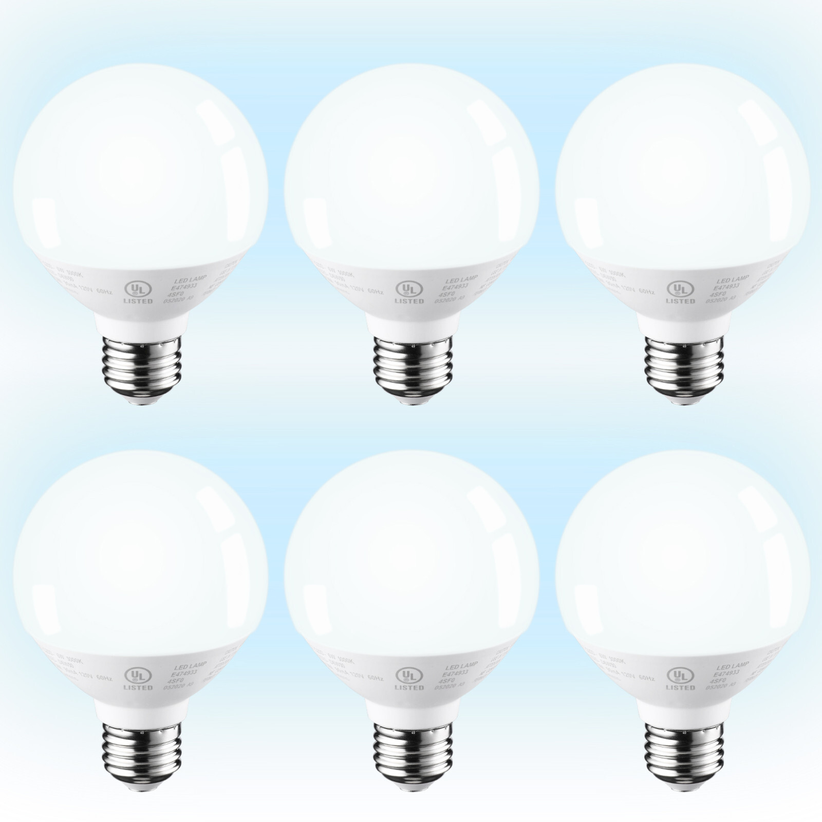 6-Pack G25 Globe LED Light Bulb 6W=40W, Dimmable Vanity Light Bulbs, 5000K gallery