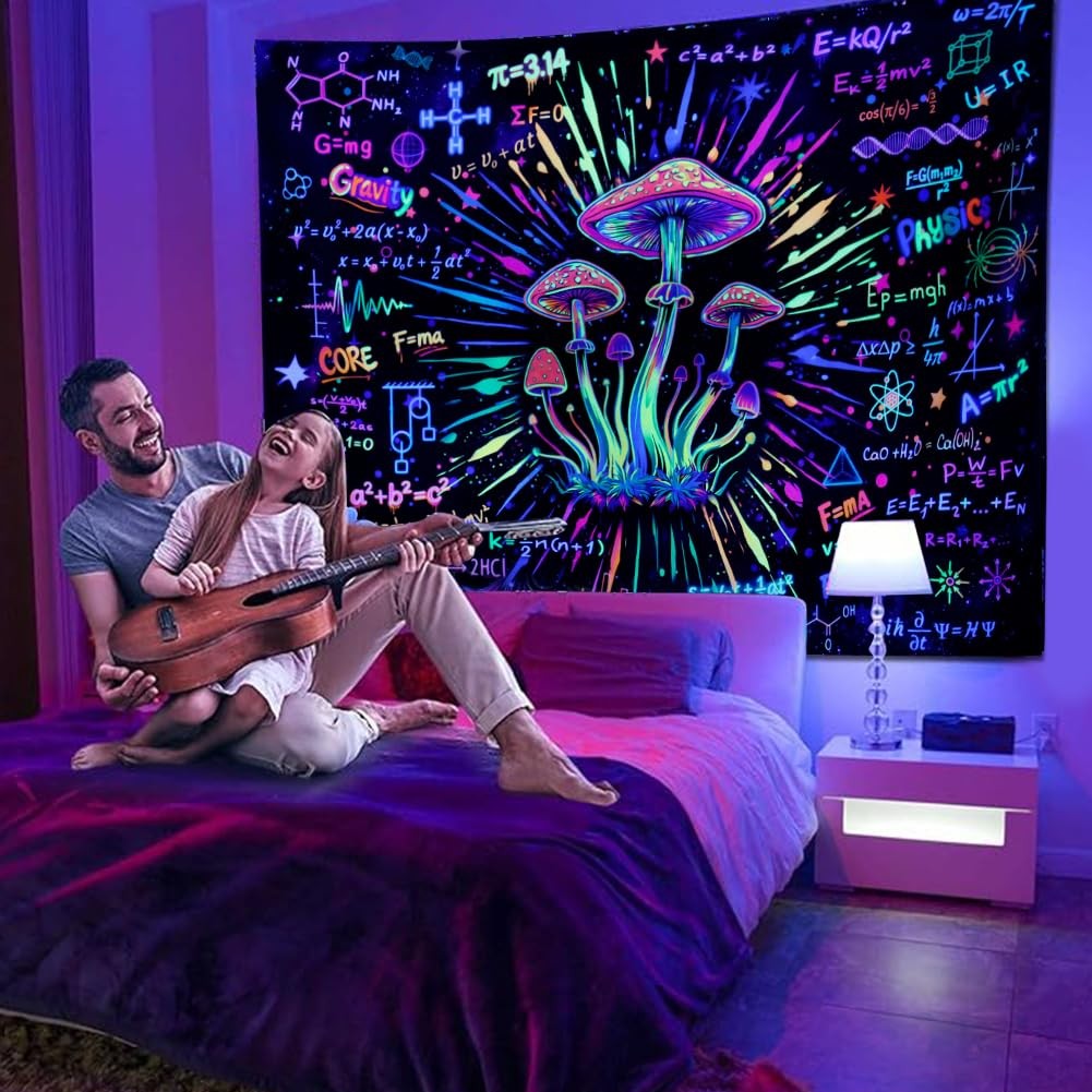 UV Reactive Blacklight Tapestry Mushroom Science Botanical Fungi Art 59x51 gallery