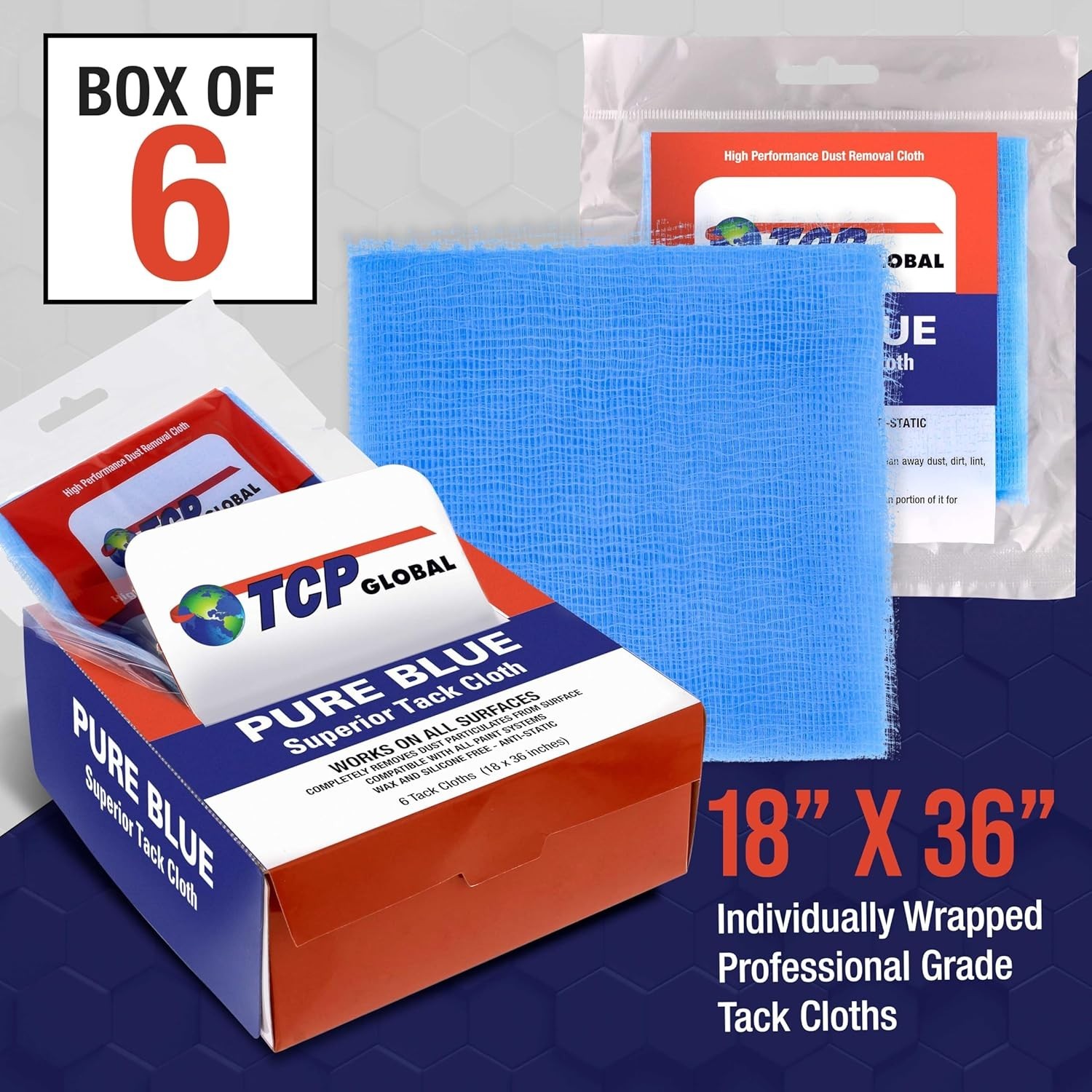TCP Global - Pure Blue Superior Tack Cloths - Tack Rags (Box of 6) - Automotive gallery