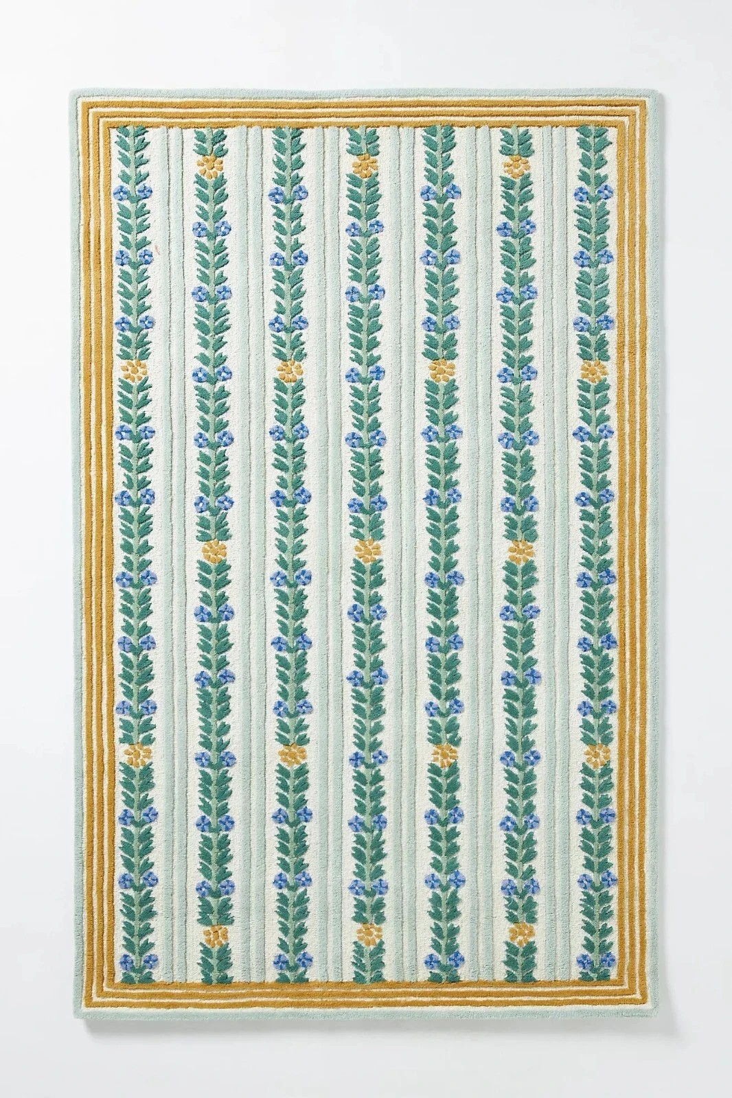 Handmade Wool Tufted Rug Cottage Striped Floral Green Country Style for home 6x9 gallery