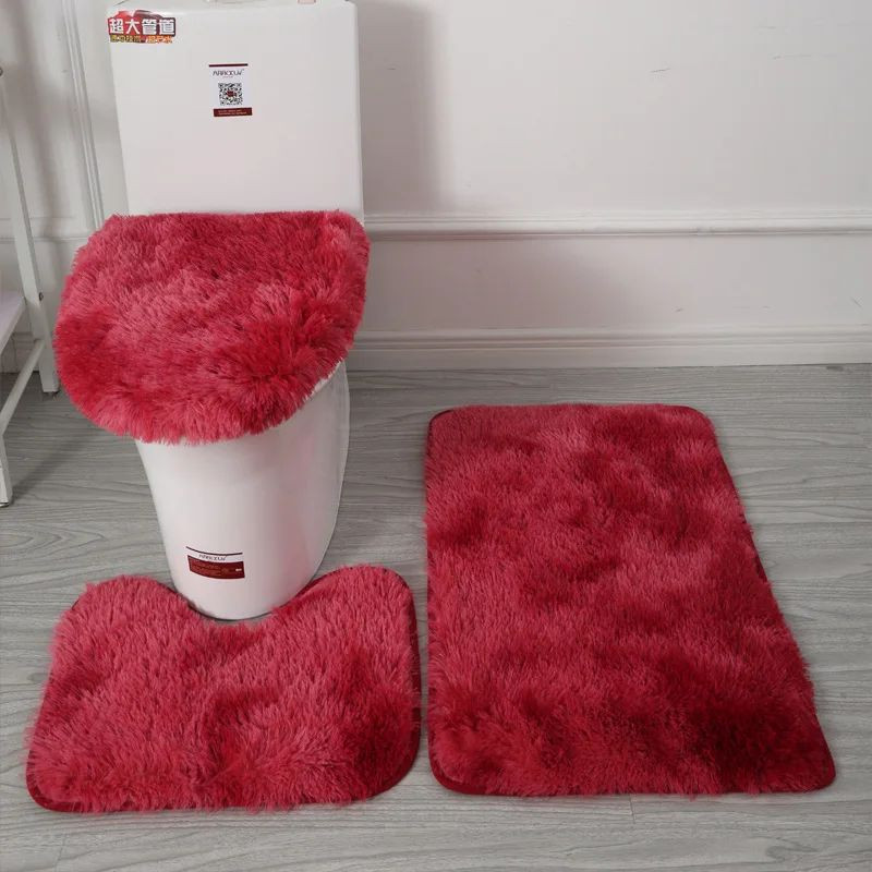 3-Piece Bathroom Solid Mat Contour Rug Set with Toilet Lid Cover, Bath floor rug gallery