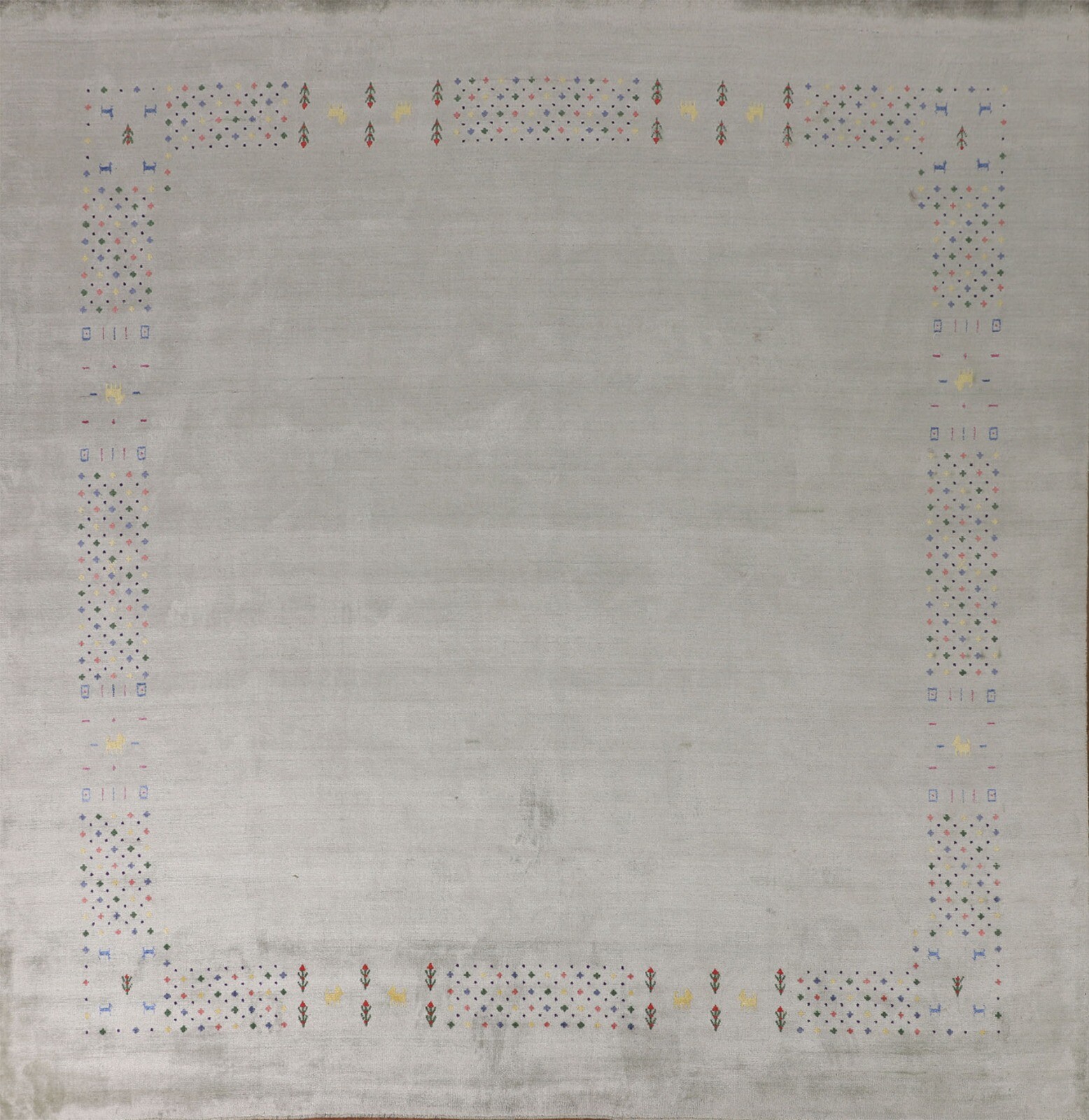 Gray Wool Bordered Design Square Gabbeh Handmade Living Room Rug Carpet 9'x10' gallery
