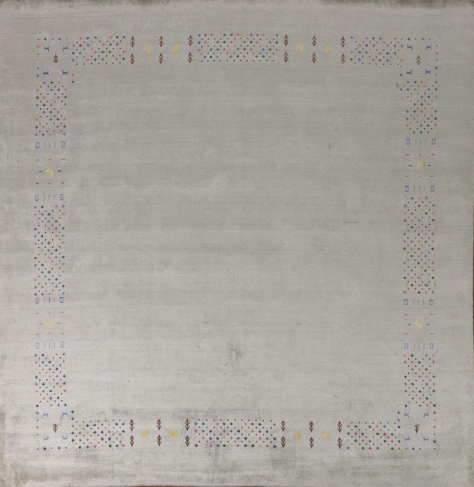 Gray Wool Bordered Design Square Gabbeh Handmade Living Room Rug Carpet 9'x10'