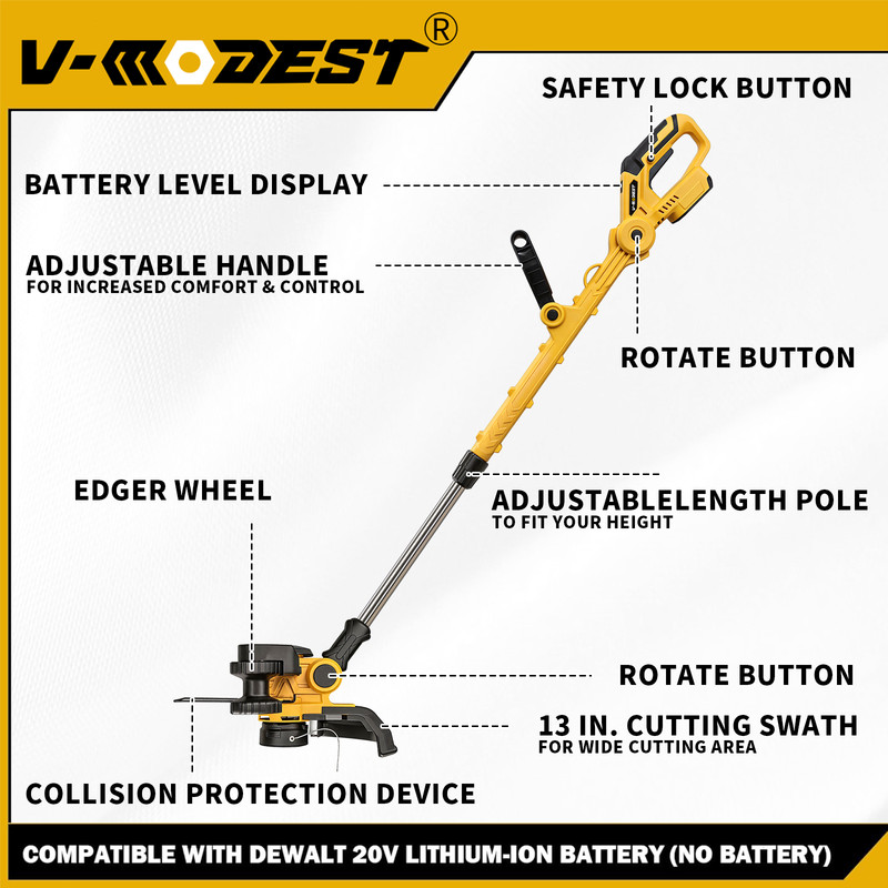 12" Cordless Weed Eater & String Trimmer & Grass Trimmer For Dewalt 20V Battery gallery