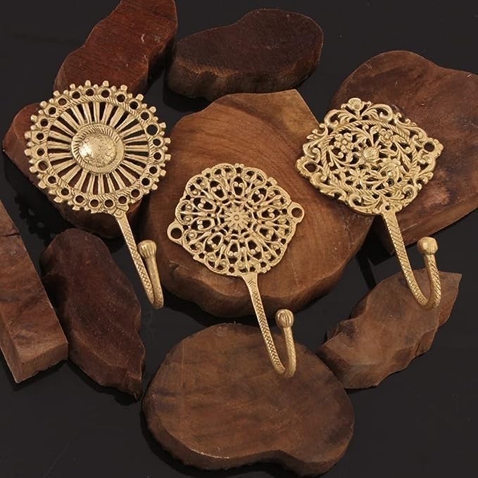 IndianShelf Solid Brass Boho Decorative Wall Hooks - Holds Up to 33 lbs - Vin...