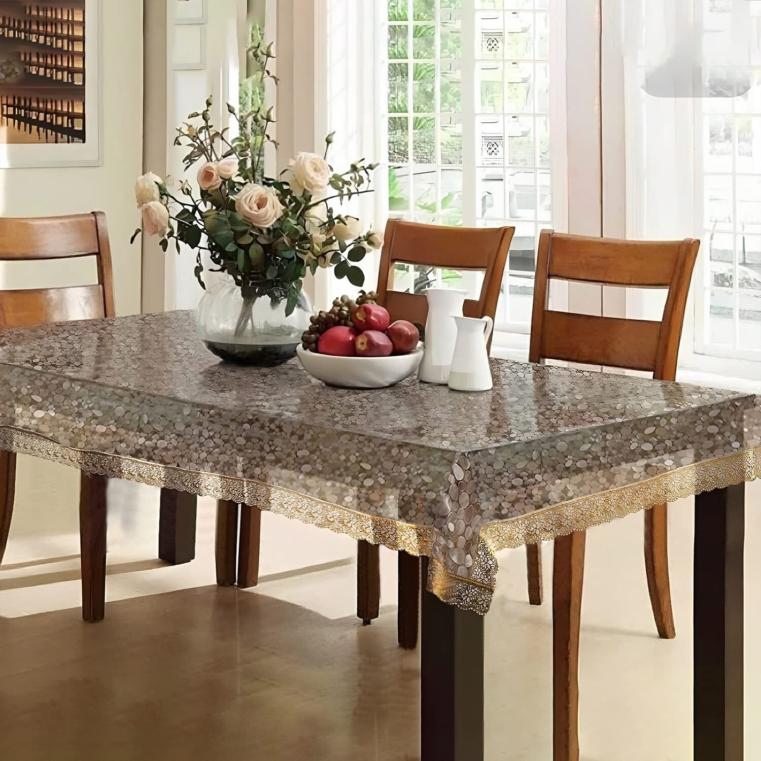 Dining Table Cover PVC Golden Lace Stone Print Table Cover Dining Table Cov gallery