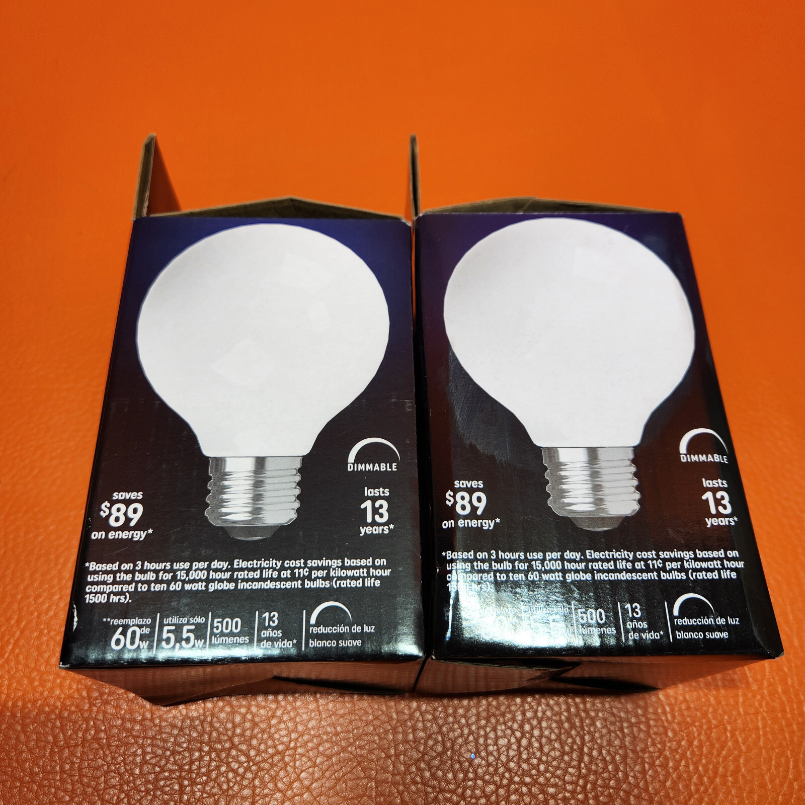 GE LED Frosted Decorative Globe 60W Soft White Dimmable Uses 5.5W Lot of 2 Bulbs gallery