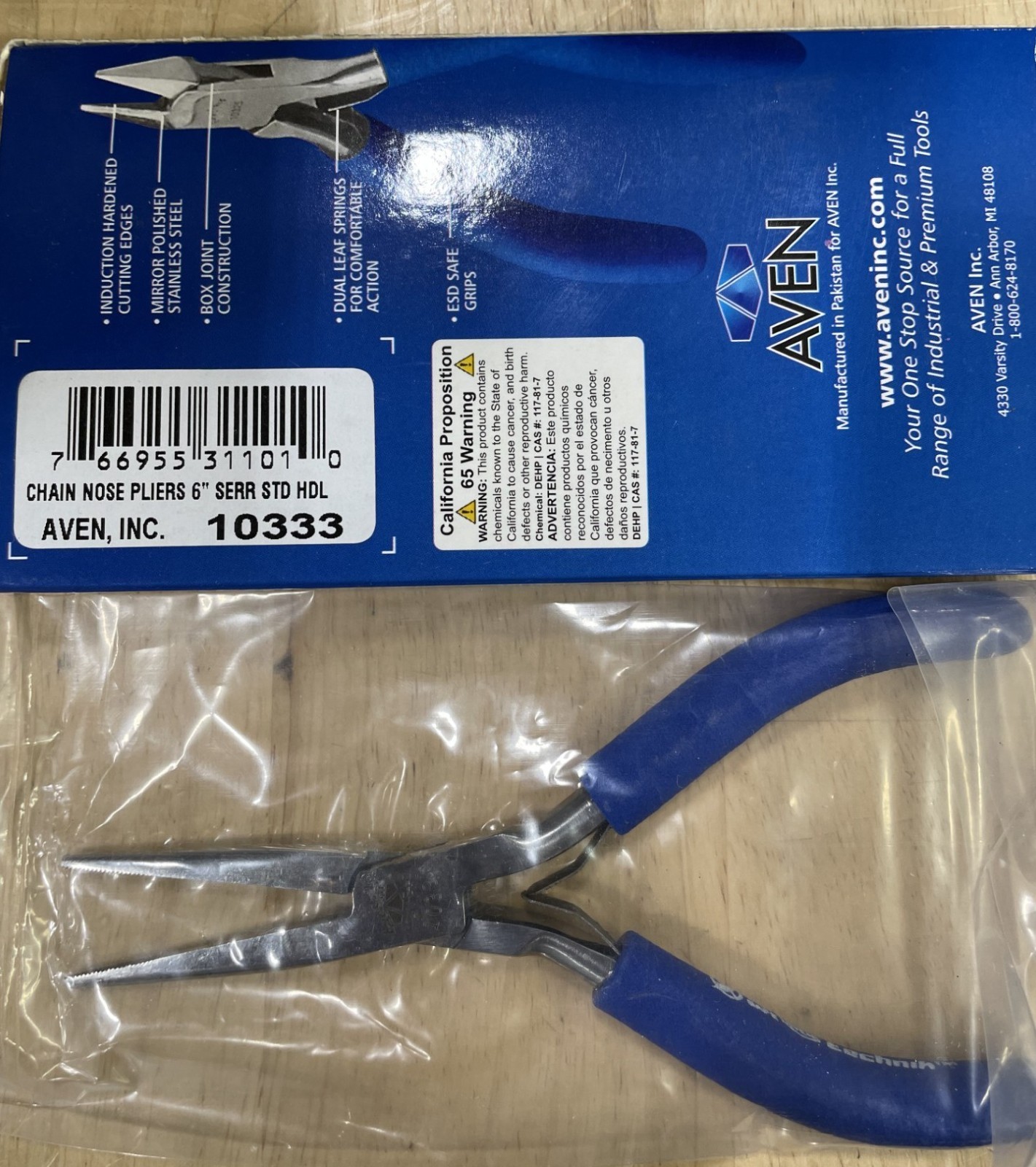Aven 10333 Technik Stainless Steel Chain Nose Pliers, Serrated Jaw, 6in. (152mm) gallery