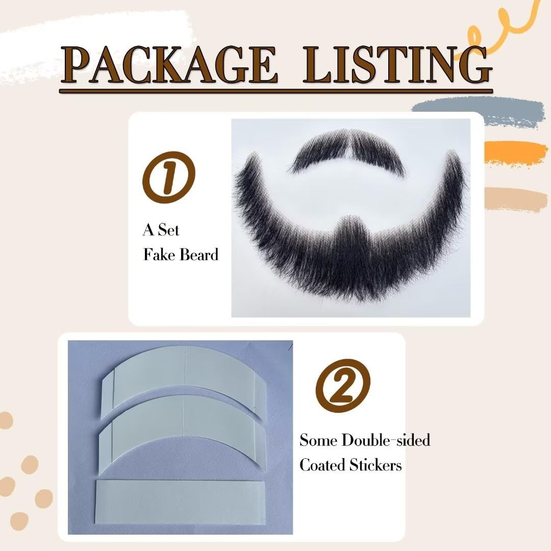 Fake Beard Realistic Mustache Large Fake goatee 100% Human Hair Full Hand Tie... gallery