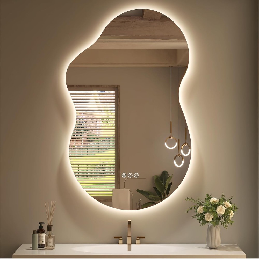 Irregular Backlit Bathroom Mirror with Lights 20 x 32, Asymmetrical Cloud Led