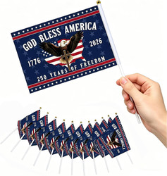 12 Pcs Small American Flags on Stick 250 Anniversary USA Flag Merchandise, Doubl gallery