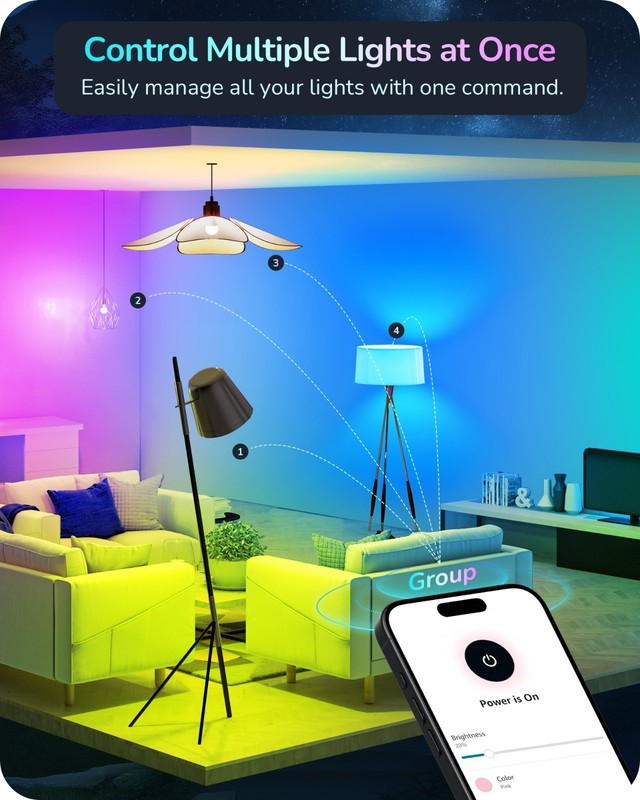 Matter Smart Light Bulb Color Changing RGB 9W 800LM 2700-6500K E26 Base Work gallery