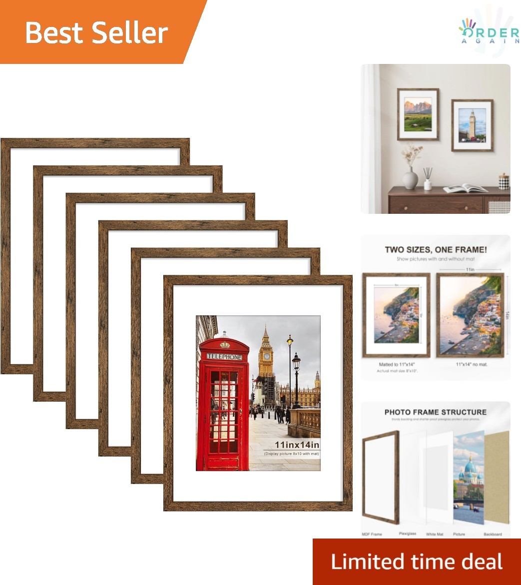 Frame Set 6 Brown Woodgrain Wall Mount Tabletop Photo Collage 11x14 gallery