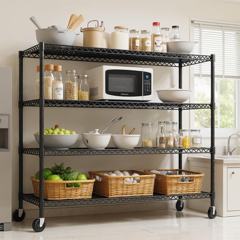 4-Tier Wire Storage Shelves with Wheels 2200LBS Shelving Unit 55.55''x24''x75'' gallery